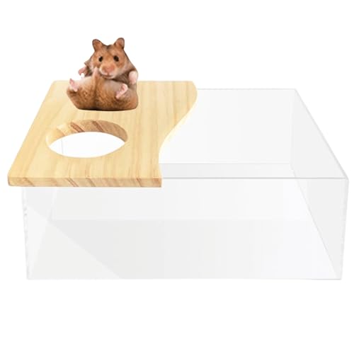 Hamster-Sand-Badekasten-Behälter, kleines Haustier-Sandkasten-Deckel-Design, Nehmen Sie Bad, Holz-Sandkasten, Staubbad, transparentes Badezimmer & Grabbox, Acryl, syrische Hamsterstreubox von Copfeu