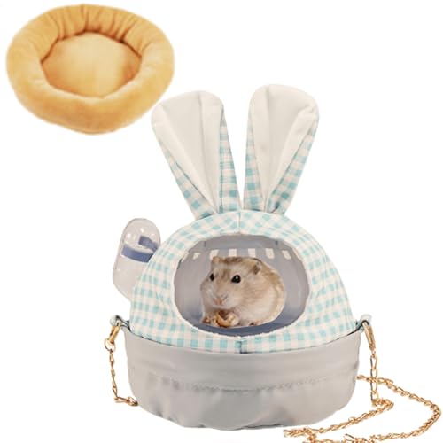 Hamster-Tragekäfig mit schöner Abdeckung und Kette, tragbare Käfige für Kleintiere, Tragetasche mit Wasserflasche, Kunststoff, atmungsaktiv, ausgehender Käfig für Zwerghamster, Meerschweinchen (blau) von Copfeu