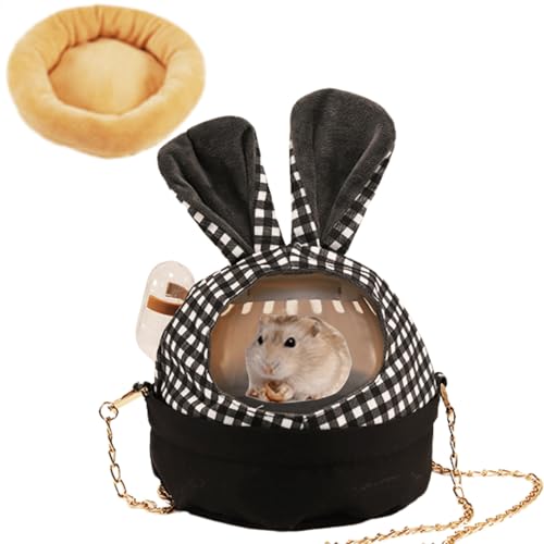 Hamsterkäfig mit schöner Abdeckung und Kette, tragbare Käfige für Kleintiere, Tragetasche mit Wasserflasche, Kunststoff, atmungsaktiv, ausgehender Käfig für Zwerghamster, Meerschweinchen, Schwarz von Copfeu