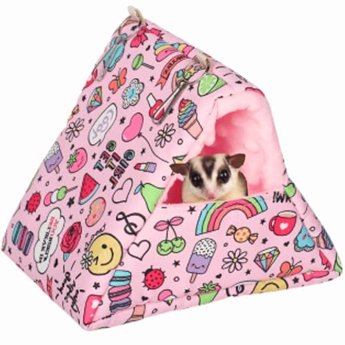 Handgefertigter Kuschelsack, Schlafsack, Dreiecksbeutel für Igel, Hamster, Ratten, Zuckergleiter, Kleintiere, zum Aufhängen, Käfig, Höhle, Bett, warmes Hängematte, Bett (Rosa) von Copfeu