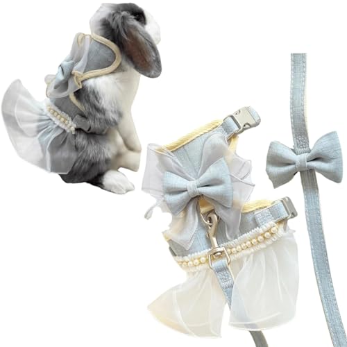 Kaninchengeschirr und Leine zum Spazierengehen, ausbruchsicher, niedlicher Rock, Netzgewebe, atmungsaktiv, Hasenweste, Geschirr, Outdoor, Camping, Wandern, Training, auch für kleine Tiere geeignet von Copfeu