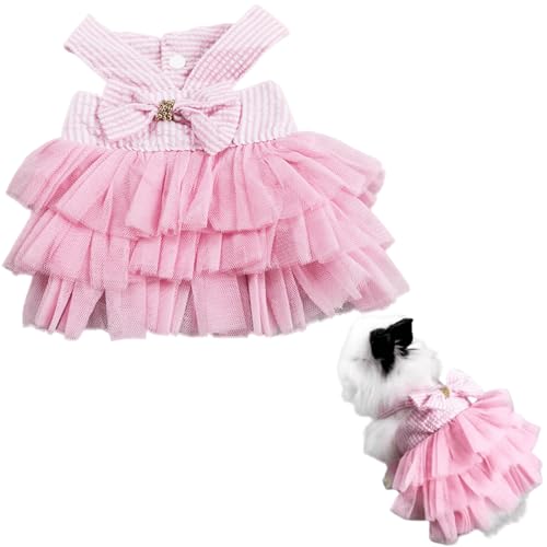 Kaninchenkleid, Hasenkostüm, Kleidung, Rock, tägliches Tragen, Tuch für kleine Katzen, Hunde, Welpen, Chinchilla, Meerschweinchen, Kleintierkleid für Party, Foto (gestreift, Rosa, Größe M) von Copfeu