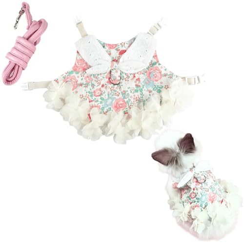 Set mit Geschirr und Leine, Hasen-Kleidung für Kaninchen, Kleintiere, Meerschweinchen, Kleidung für Kätzchen, Frettchen, Chihuahua, Welpen, Mini-Hunde, Rosa mit Grün, Größe M von Copfeu