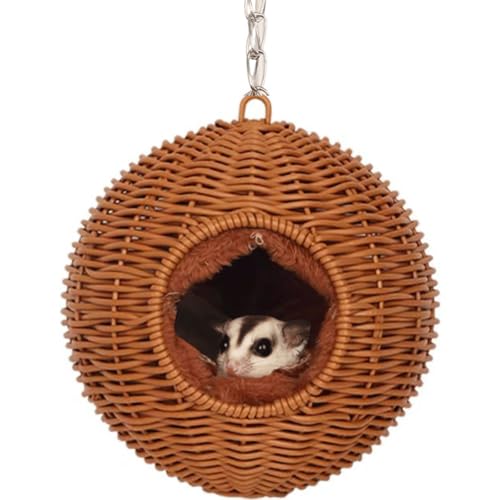 Sugar Glider Gewebtes kugelförmiges Nest für alle Jahreszeiten, Kleintierbett, Hängemattenbett, bequeme Passform, Eichhörnchen, Zuckergleiter, Rennmaus, Ratte, Hamster, Vogel, Papagei (braun) von Copfeu