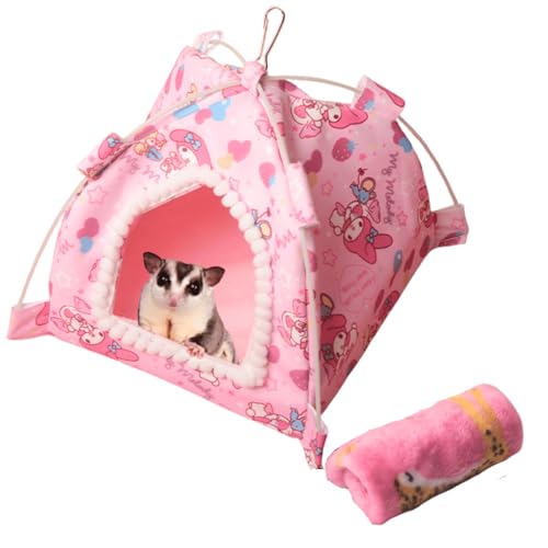 Sugar Glider Zelt Nest mit Decke Hamster Schlafbett Hamster Versteck Habitat Hängematte Hütte Hamsterhöhle Bett Hamsterzelt Versteck Plüsch Leinwand Zelte für Ratte Meerschweinchen Frettchen (Rosa von Copfeu