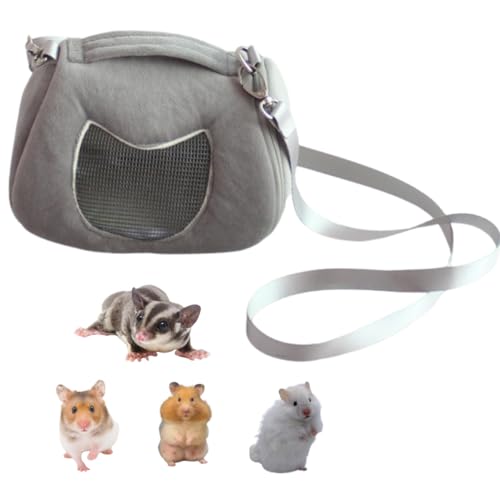 Tragetasche für kleine Haustiere mit verstellbarem Schultergurt, Hamster-Reisekäfig, atmungsaktiv, Ratten-Tragetasche, tragbare Reisetasche für Meerschweinchen, Vögel, Bartdrache, Igel (Grau) von Copfeu
