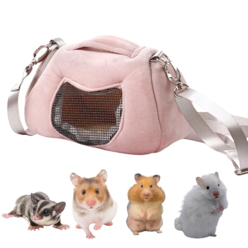 Tragetasche für kleine Haustiere mit verstellbarem Schultergurt, Hamster-Reisekäfig, atmungsaktiv, Ratten-Tragetasche, tragbare Reisetasche für Meerschweinchen, Vögel, Bartdrache, Igel (Pink A) von Copfeu