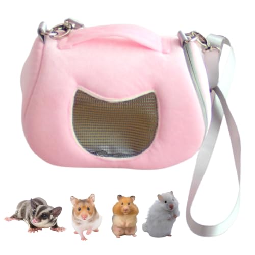 Tragetasche für kleine Haustiere mit verstellbarem Schultergurt, Hamster-Reisekäfig, atmungsaktiv, Ratten-Tragetasche, tragbare Reisetasche für Meerschweinchen, Vögel, Bartdrache, Igel (Pink B) von Copfeu