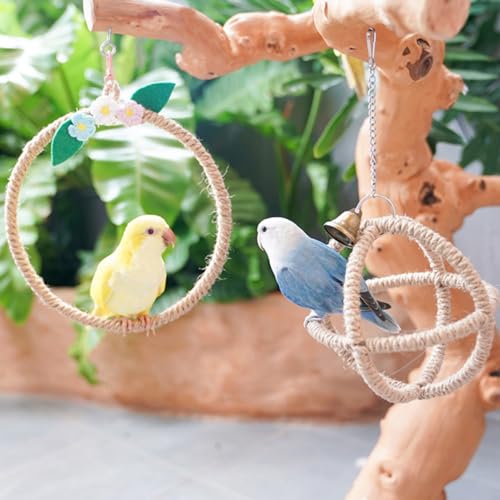 Vogelspielzeug zum Aufhängen, Ball mit Glocke und Seilschaukel, Set aus Seil, Sitzstange, Vogelsitzstange, Ständer, Vogelkäfig-Spielzeug für Papageien, Wellensittiche, Sittiche, Nymphensittiche, von Copfeu
