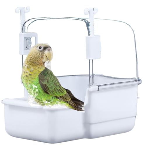 Vogeltränke für Käfig, Reinigung von Haustierbedarf, geräumige transparente Badewanne mit höhenverstellbaren Haken für Papageien, Sittiche, tragbare Dusche für die meisten Vogelkäfige, kann auch im von Copfeu