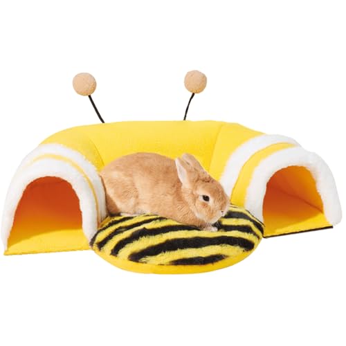 Warmes Kaninchenversteck Tunnelbett, niedliche Bienenform, weiche, abnehmbare Meerschweinchentunnel und Röhren für Käfig, stabiler Kleintiertunnel für Ratte, Hamster, Igel, Chinchilla von Copfeu