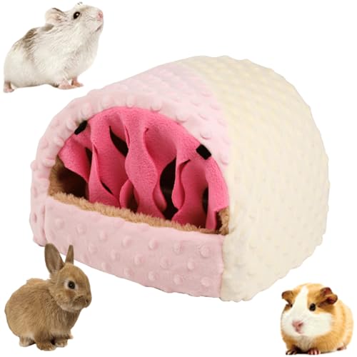 Warmes Plüsch-Hütte für Meerschweinchen, Igelversteck und Rattenhaus für Kleintiere, Kaninchen, waschbar, Chinchilla-Hamsterbett, gemütliches Nest, Käfigzubehör (Rosa, Größe M) von Copfeu