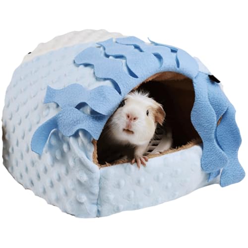 Warmes Plüsch-Meerschweinchen-Hütte, Habitat, Igelversteck für Kleintiere, Kaninchen, waschbar, Chinchilla-Hamsterbett, gemütliches Nest, Käfig-Zubehör (blau, mittel) von Copfeu
