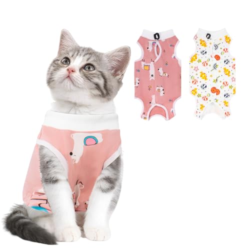2 x Katzen-Genesungsanzug für Bauchwunden, Hautkrankheiten, Katzen-Einteiler für Katzen nach Operationen, Katzen-Chirurgie-Genesungsanzug, atmungsaktiv, E-Halsband, Alternative, chirurgischer von Coppthinktu