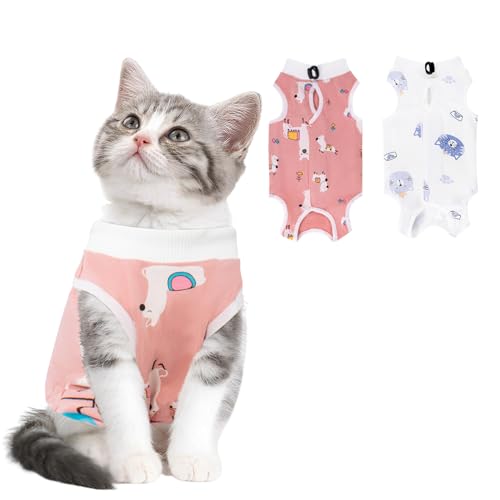 2 x Katzen-Genesungsanzug für Bauchwunden, Hautkrankheiten, Katzen-Einteiler für Katzen nach Operationen, Katzen-Chirurgie-Genesungsanzug, atmungsaktiv, E-Halsband, Alternative, chirurgischer von Coppthinktu