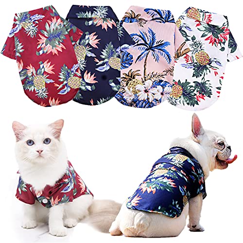 4 Pack Hawaii-Hundeshirt, Atmungsaktive Sommer Sweatshirts Hundekleidung, Strand Haustier Shirt Hund Polo T-Shirts für kleine/mittelgroße Hunde Katzen, 4 verschiedene Designs, Groß von Coppthinktu