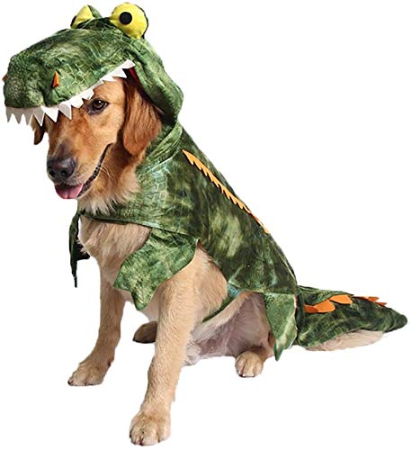 Coppthinktu Alligator Hundekostüm, Halloween-Krokodil-Kostüm, Kapuzenpullover, Haustier-Jumpsuits (XS) von Coppthinktu