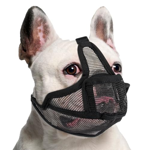 Coppthinktu Maulkorb für Hunde mit kurzer Schnauze, atmungsaktives Netzgewebe, französische Bulldogge, Maulkörbe für Pitbull, weicher, flacher Maulkorb für Shih Tzu Mops, verhindert Beißen, ermöglicht von Coppthinktu