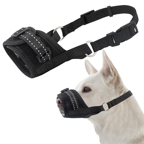 Coppthinktu Netz-Maulkorb für kleine, mittelgroße und große Hunde, atmungsaktive Hunde-Mundabdeckung mit reflektierenden Riemen, Mundabdeckung, Hundemaulkörbe gegen Beißen für Tierarztbesuche von Coppthinktu