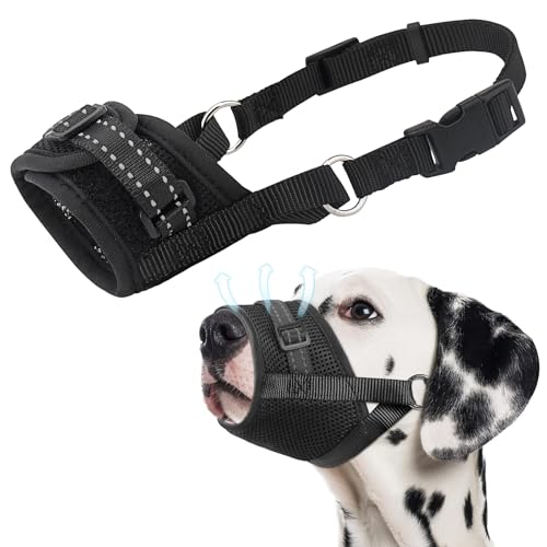 Coppthinktu Netz-Maulkorb für kleine, mittelgroße und große Hunde, atmungsaktive Hunde-Mundabdeckung mit reflektierenden Riemen, Mundabdeckung, Hundemaulkörbe gegen Beißen für Tierarztbesuche von Coppthinktu