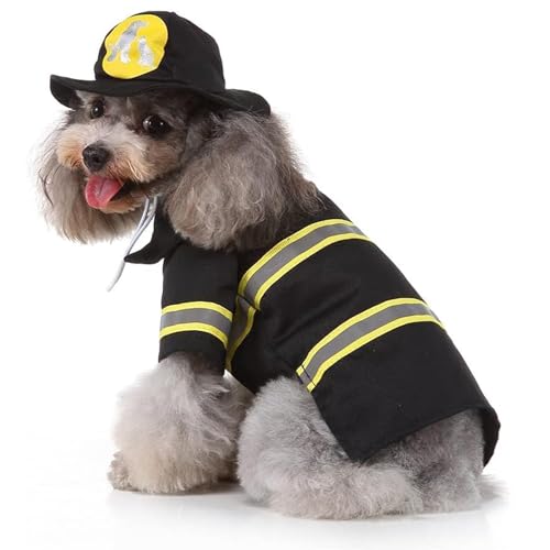 Feuerwehrmann Hundekostüm, Halloween, Haustier-Feuerwehrmann-Kostüm, Hunde-Cosplay-Kostüm, Wintermantel, Katzenkleidung für Welpen, kleine, mittelgroße und große Hunde, Halloween-Party von Coppthinktu