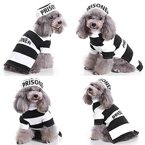 Gefangenen Hundekostüm Gefängnis-Puch Hund Halloween Kostüme, Halloween Kostüm für kleine mittelgroße Hunde, Haustier Gefangenen Kostüm mit Hut für Halloween Weihnachten Geburtstag Party Fotoshooting von Coppthinktu