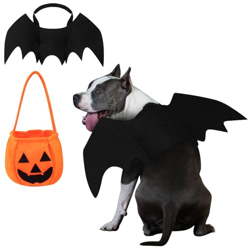 Hunde-Fledermaus-Kostüm, Hunde-Fledermausflügel-Kostüm, Halloween-Haustierflügel, Fledermausflügel, Cosplay-Kostüm, Haustier-Fledermausflügel für Hunde, Halloween-Party, mit Kürbis, Süßigkeitenbeutel Hunde-Fledermaus-Kostüm, Hunde-Fledermausflügel-Kostüm, Halloween-Haustierflügel, Fledermausflügel, Cosplay-Kostüm, Haustier-Fledermausflügel für Hunde, Halloween-Party, mit Kürbis, Süßigkeitenbeutel von Coppthinktu