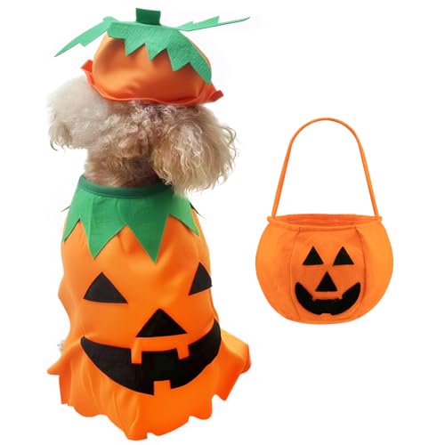 Hunde-Kürbis-Kostüm, Hunde-Halloween-Kostüm, Halloween-Kürbis-Kostüm mit Hut und Süßigkeitentüten für Süßes oder Saures, lustiges Haustier-Cosplay-Party-Outfit für kleine, mittelgroße und große Hunde Hunde-Kürbis-Kostüm, Hunde-Halloween-Kostüm, Halloween-Kürbis-Kostüm mit Hut und Süßigkeitentüten für Süßes oder Saures, lustiges Haustier-Cosplay-Party-Outfit für kleine, mittelgroße und große Hunde von Coppthinktu