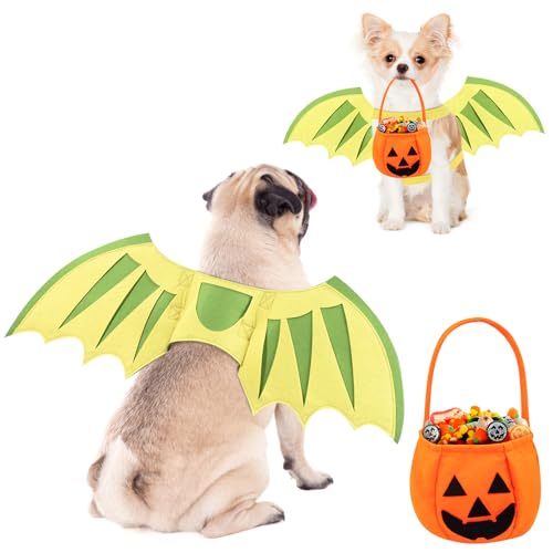 Hundeflügel Drachenflügel Halloween-Kostüm für kleine mittelgroße und große Hunde Haustier Dinosaurier Katze Kostüm Cosplay Outfit Weihnachten Geburtstag Party Foto Requisiten Kürbis Taschen Medium von Coppthinktu