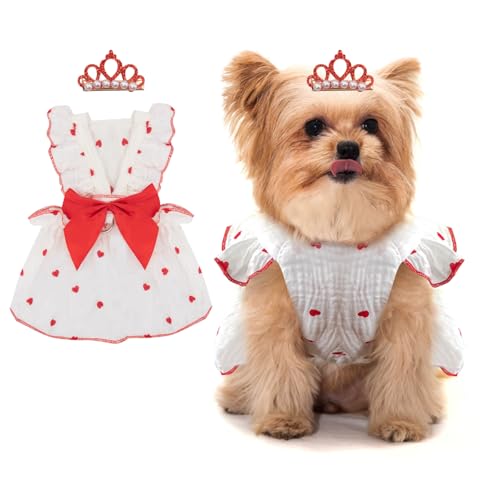 Hundekleider für kleine Hunde und Mädchen, Welpenkleid, Herzdruck, Katzenkleid, Sommerkleidung, Schleifenrock mit Krone, Haarspange, kleine Hundekleider, weibliche Katzenkleidung, Urlaub Hundekleider für kleine Hunde und Mädchen, Welpenkleid, Herzdruck, Katzenkleid, Sommerkleidung, Schleifenrock mit Krone, Haarspange, kleine Hundekleider, weibliche Katzenkleidung, Urlaub von Coppthinktu