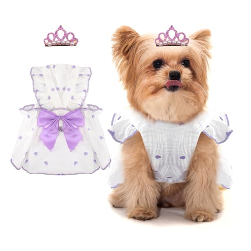 Hundekleider für kleine Hunde und Mädchen, Welpenkleid, Herzdruck, Katzenkleid, Sommerkleidung, Schleifenrock mit Krone, Haarspange, kleine Hundekleider, weibliche Katzenkleidung, Urlaub von Coppthinktu