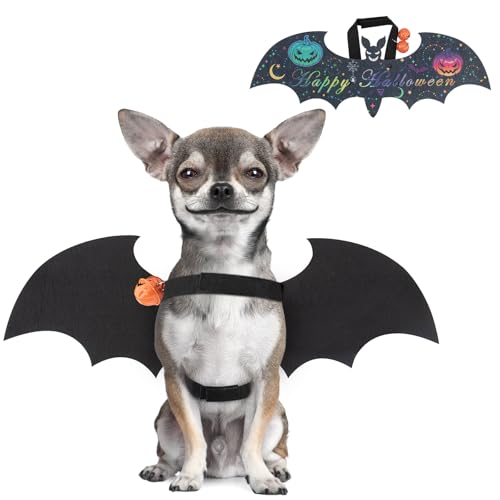 Katzen-Fledermausflügel Hunde-Halloween-Kostüm, lustiger Fledermausflügel für Katzen mit Kürbisglocken, kleiner Hund, Fledermausflügel, Haustier-Kostüm, Katzenflügel für Welpen, kleine Hunde, Kürbis Katzen-Fledermausflügel Hunde-Halloween-Kostüm, lustiger Fledermausflügel für Katzen mit Kürbisglocken, kleiner Hund, Fledermausflügel, Haustier-Kostüm, Katzenflügel für Welpen, kleine Hunde, Kürbis von Coppthinktu