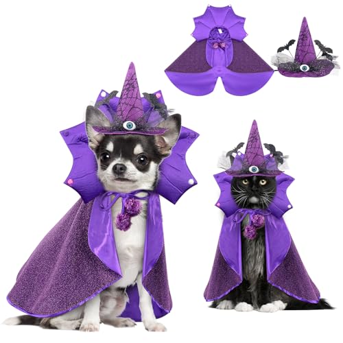 Katzen-Hexenkostüm und Hut, Halloween-Kostüm, Katzen-Zauberer-Umhang, Umhang für kleine Hunde, Zauberer-Kostüm, Haustier-Hexenhut und Umhang für Katzen, kleine Hunde, Cosplay-Kostüme, lustige Katzen-Hexenkostüm und Hut, Halloween-Kostüm, Katzen-Zauberer-Umhang, Umhang für kleine Hunde, Zauberer-Kostüm, Haustier-Hexenhut und Umhang für Katzen, kleine Hunde, Cosplay-Kostüme, lustige von Coppthinktu