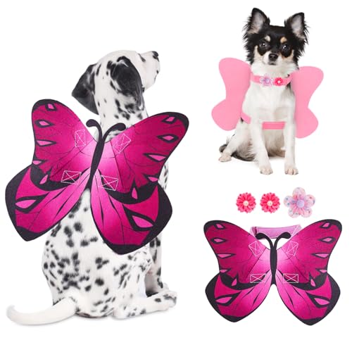 Schmetterlings-Flügel für Hunde, Katzen, Hunde, Halloween-Kostüm für kleine, mittelgroße und große Hunde, Hunde-Katzenflügel, Cosplay-Kostüme für Halloween, Weihnachten oder Geburtstagsfeiern, Rosa Schmetterlings-Flügel für Hunde, Katzen, Hunde, Halloween-Kostüm für kleine, mittelgroße und große Hunde, Hunde-Katzenflügel, Cosplay-Kostüme für Halloween, Weihnachten oder Geburtstagsfeiern, Rosa von Coppthinktu