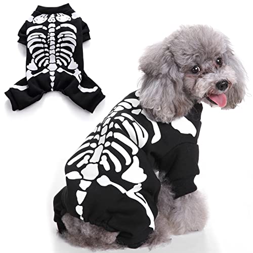 Skelett Halloween Kostüme Hund Skelett Kostüme, Halloween Kostüme für kleine mittelgroße Hunde, Haustier Skelett Kostüm für Halloween Weihnachten Foto Requisiten Zubehör von Coppthinktu