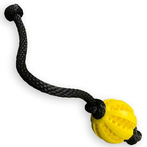 Interaktiver Hundeball mit Seil 2 in 1: sicher, lustig und gesund. Kleine und mittelgroße Hunde (Gelb) von Cordas Dreams