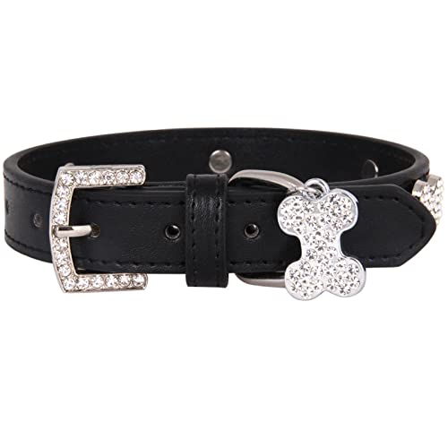 Pet Bone Strass Hundehalsband Diamond Buckle Pet Leine Katzenhalsband Halsband Mit Ausziehbarer Leine (Black c M) von Corlidea