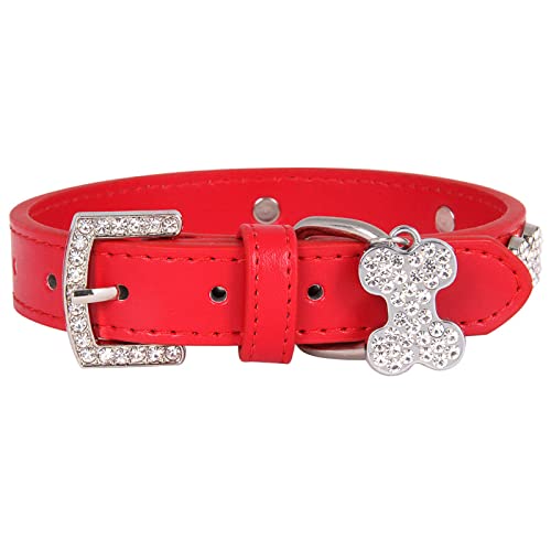Pet Bone Strass Hundehalsband Diamond Buckle Pet Leine Katzenhalsband Halsband Mit Ausziehbarer Leine (Red c M) von Corlidea