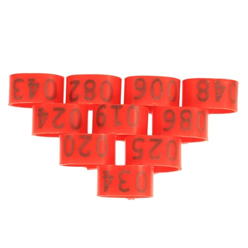 100 Stück, 6 Farben, 16 Mm, 001–100, Nummerierte Kunststoff-Beinbänder für Geflügel, Hühner, Enten, Stabiles Clip-Design für Einfache Anbringung und Entfernung (Rot) von Cornesty