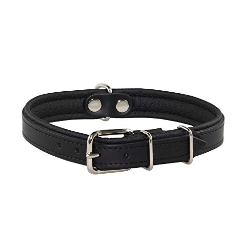 Corspet™ Echtes Leder Hundehalsband, weich gepolstertes doppelseitiges Halsband Hund, Langlebige Hunde Halsbänder für mittelgroße & große Hunde, Handgefertigt in der EU [43-52 cm] Schwarz von Corspet