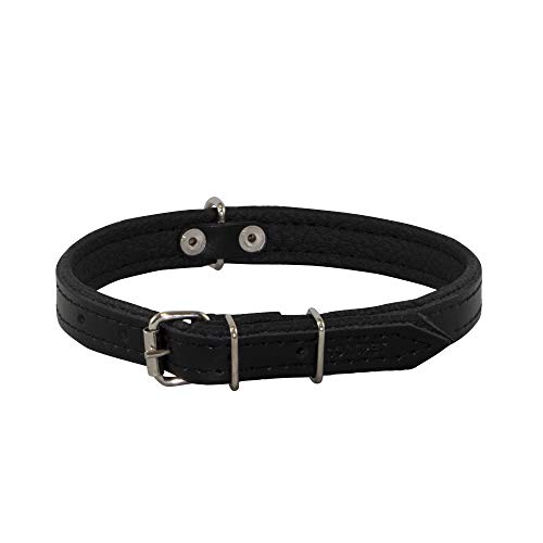 Corspet™ Echtes Leder Hundehalsband, weich gepolstertes doppelseitiges verstellbares Halsband Hund, Langlebige Hunde Halsbänder für Welpen & kleine Hunde, Handgefertigt in der EU [34-42 cm] Schwarz von Corspet