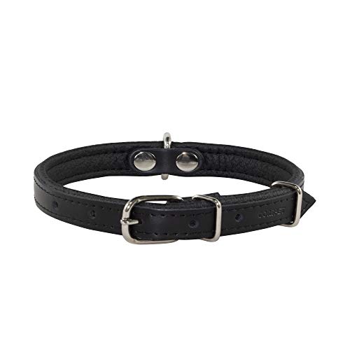 Corspet™ Echtes Leder Hundehalsband, weich gepolstertes doppelseitiges Halsband Hund, Langlebige Hunde Halsbänder für kleine & mittelgroße Hunde, Handgefertigt in der EU [35-46 cm] Schwarz von Corspet