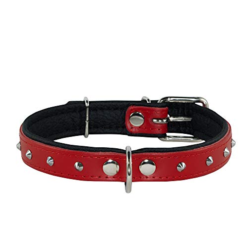 Corspet™ Echtes Leder Hundehalsband, Nieten Halsband Hund, Handgefertigt in der EU, weich gepolstert doppelseitig verstellbares Halsband | Hunde Halsbänder für mittelgroße & große [43-52 cm] Rot von Corspet