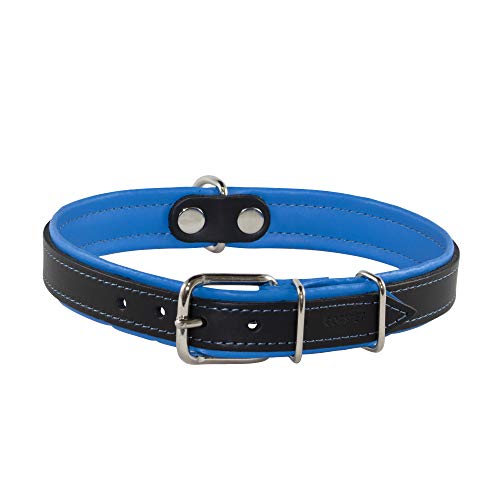 Corspet™ Echtes Leder Hundehalsband, weich gepolstertes doppelseitiges verstellbares Halsband Hund, Langlebige Hunde Halsbänder für mittelgroße & große Hunde, Handgefertigt in der EU [43-52 cm] Blau von Corspet