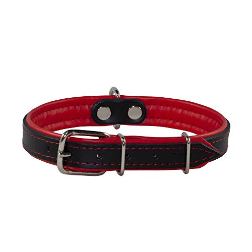 Corspet™ Echtes Leder Hundehalsband, weich gepolstertes doppelseitiges verstellbares Halsband Hund, Langlebige Hunde Halsbänder für mittelgroße & große Hunde, Handgefertigt in der EU [43-52 cm] Rot von Corspet