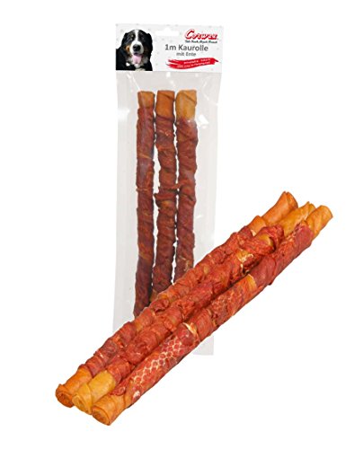 Corwex Kaurolle mit Ente (3x34cm), extra lecker und fettarm, 1 Metter Kaurolle für Hunde aus Rinderhaut mit 100% Entenfleisch von Corwex