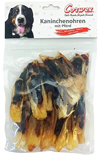 Corwex Kaninchenohren (200g, mit Pferd), Getreidefreier Premium Snack Soft, Fettarmer Hundesnack, Ideal als Belohnung für Hunde von Corwex