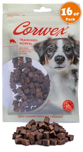 Corwex Trainingswürfel Hundesnacks mit Rind, Monoprotein, Trainee Snack, getreidefreie Leckerlie fürs Hundetraining (16x70g, Rind) von Corwex