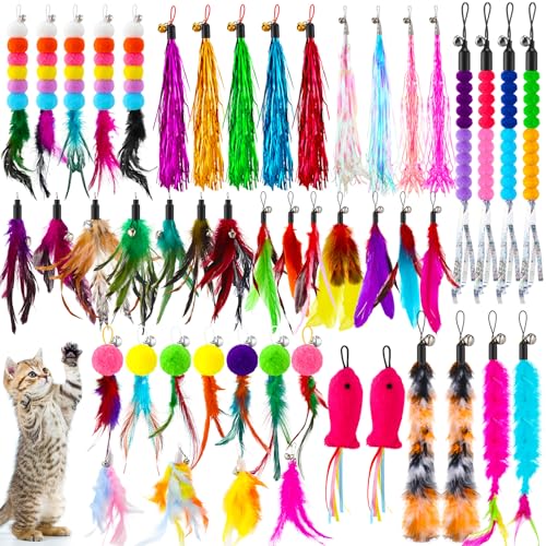 Cosblank 50 Stück Katzenfeder-Spielzeug, Nachfüll-Katzenstab, Ersatzfedern mit Glöckchen, interaktives Haustierstab-Aufsatzspielzeug Cosblank 50 Stück Katzenfeder-Spielzeug, Nachfüll-Katzenstab, Ersatzfedern mit Glöckchen, interaktives Haustierstab-Aufsatzspielzeug von Cosblank