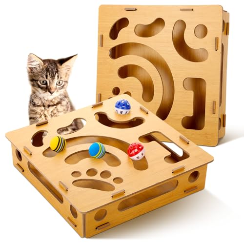 Cosblank Katzenballbahn Katzenspielzeug mit Jingly Ball Katzenkratzball Spielzeug Katzenspielbrett für gelangweilte Indoor-Katzen Holz Wellpappe Katzenspielzeug Ballbahn Katzenpuzzles Katakomben Katze Cosblank Katzenballbahn Katzenspielzeug mit Jingly Ball Katzenkratzball Spielzeug Katzenspielbrett für gelangweilte Indoor-Katzen Holz Wellpappe Katzenspielzeug Ballbahn Katzenpuzzles Katakomben Katze von Cosblank